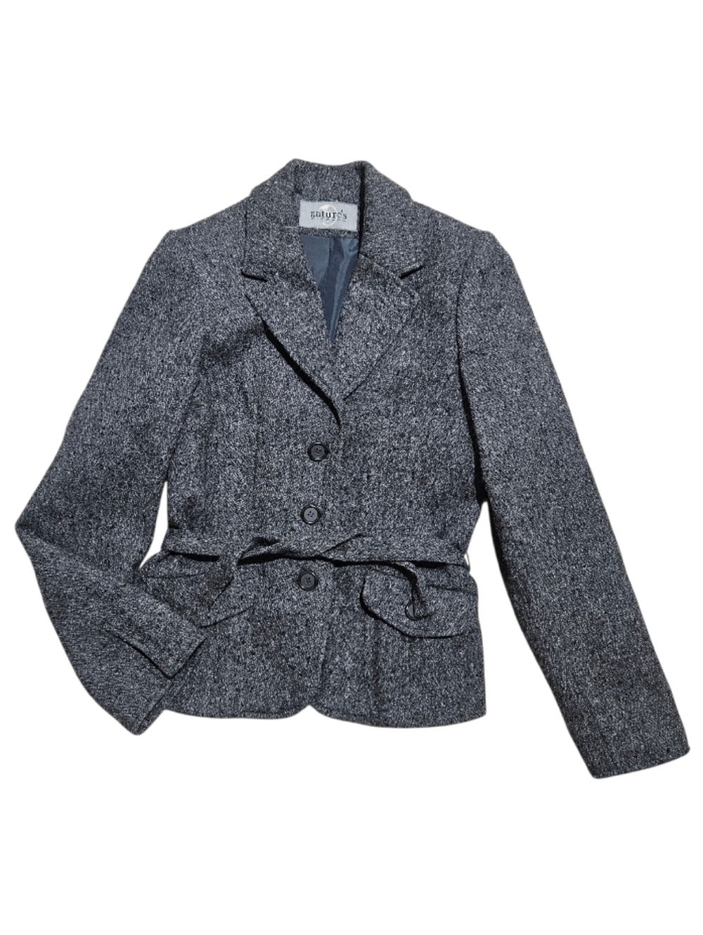 70% Alpaca Nature's NetworkTextured Gray Black Tweed Belted Blazer Jacket Small